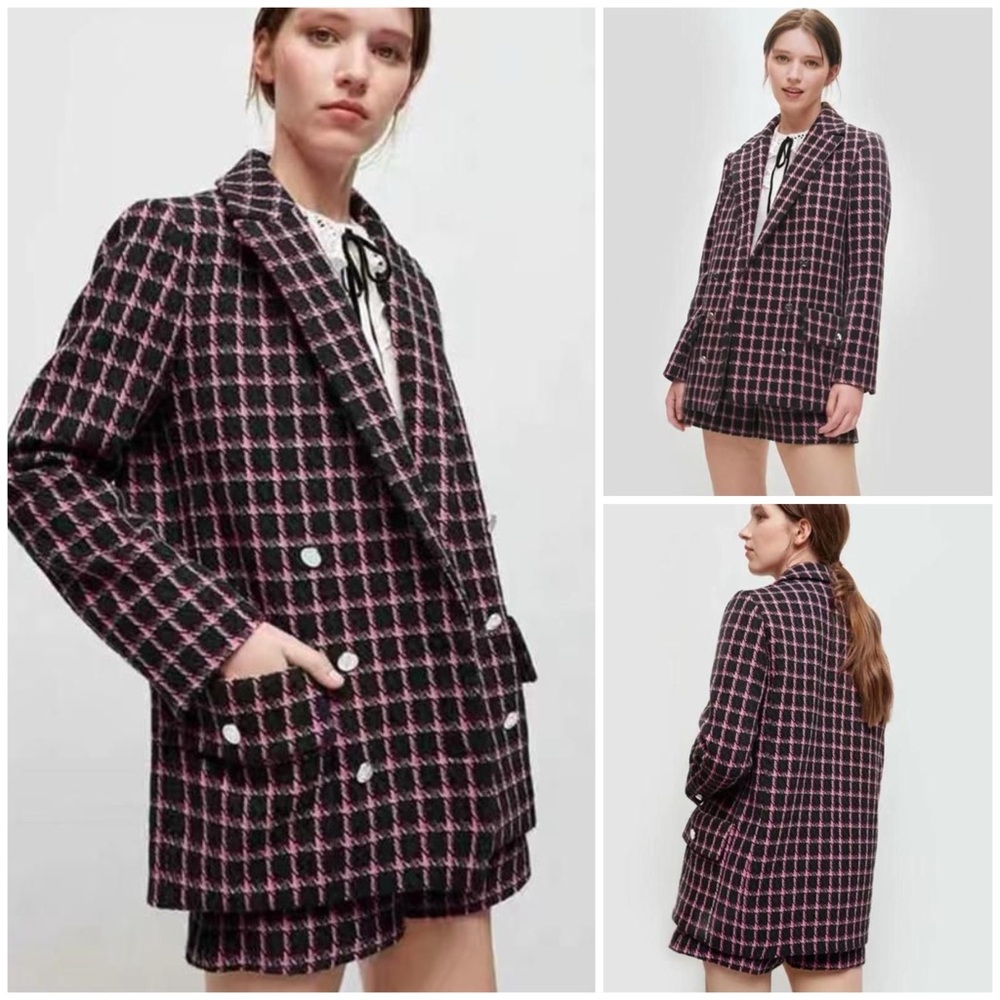 Maje ~ Vitrite Checked Double-Breasted Woven Blazer